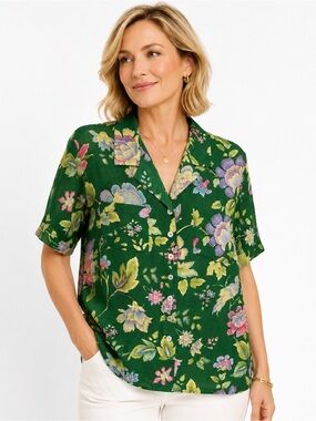 Vintage 90s Geiger Collections Austria Size 38/US 8 Floral Wool Blend Blouse NWT